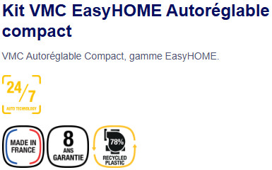 Kit VMC simple flux EasyHOME Auto COMPACT + 3 grilles de ventilation BIP 11026035